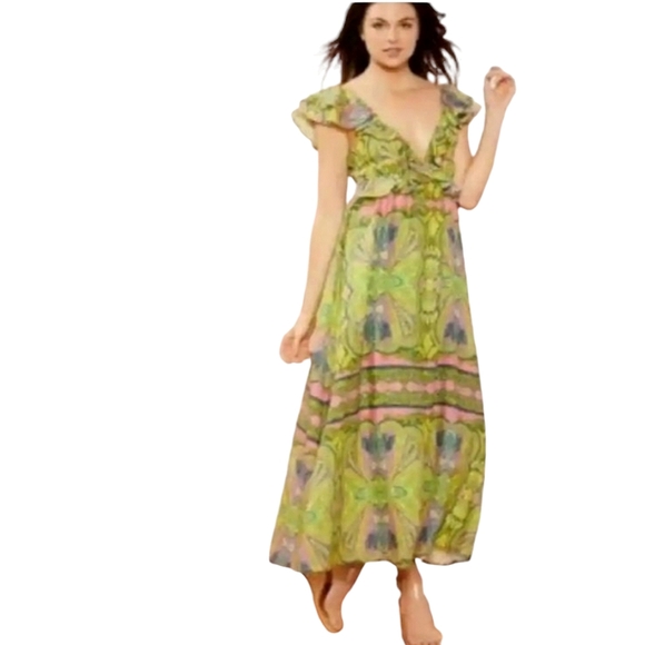 Nwt A loves A Ruffle Cap Sleeve Tie Back Flowy Yellow/Pink/Blue Floral Maxidress - Picture 6 of 17